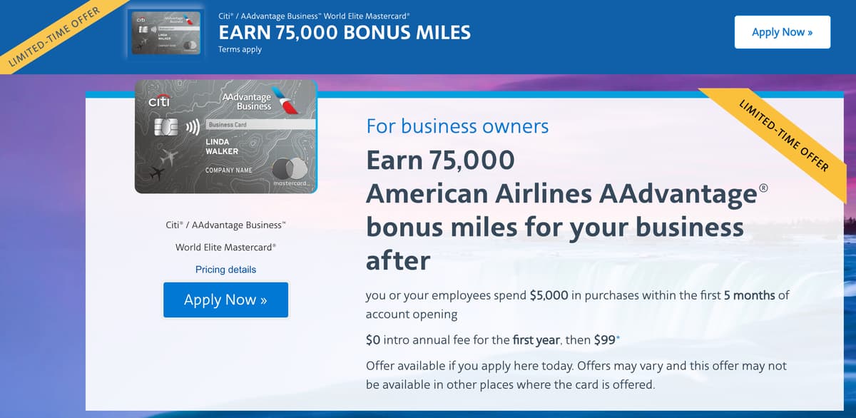 Citi AAdvantage Business 75,000 American Airlines Miles Signup Bonus Offer